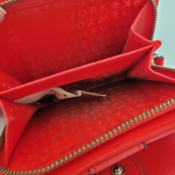 Kate Spade Laurel Way Neda Wallet Geniue Leather Zip Red Medium Compact Bifold - Picture 7 of 13